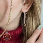 خرید گوشواره طلا بخیه ای ستاره توخالی زنانه و دخترانه ساده و مینیمال 18 عیار زیر 1 گرم