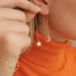 خرید گوشواره طلا بخیه ای ماه و ستاره مینیمال زنانه و دخترانه زیر یک گرم 18 عیار