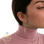 خرید گوشواره طلا بخیه ای مستطیل ساده زنانه و دخترانه ظریف و شیک 18 عیار با وزن کم