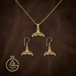 خرید نیم ست طلا لیزری دم وال طرح دار ظریف زنانه و دخترانه 18 عیار سبک