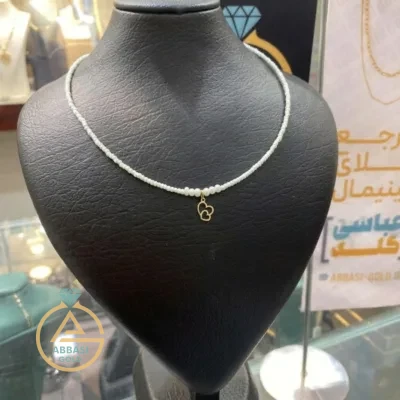 قیمت گردنبند طلا چوکر مرواریدی دو قلب کوچک و بزرگ زنانه و دخترانه 18 عیار زیر نیم گرم