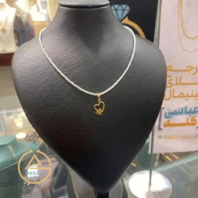 خرید گردنبند طلا چوکر مرواریدی قلب توپر و توخالی زنانه و دخترانه فانتزی و مینیمال 18 عیار سبک