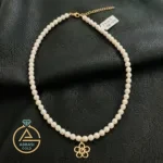 خرید گردنبند طلا مروارید گل پنج پر مینیمال زنانه و دخترانه ظریف و جدید با وزن سبک