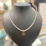خرید گردنبند طلا مروارید لیزری گل شش پر جدید زنانه و دخترانه 18 عیار سبک