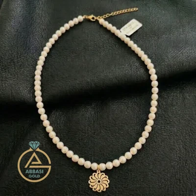 خرید گردنبند طلا مروارید گل توپر زنانه و دخترانه 18 عیار با وزن زیر یک گرم