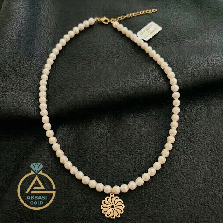 گردنبند طلا مروارید گل توپر زنانه کد 3480 SF