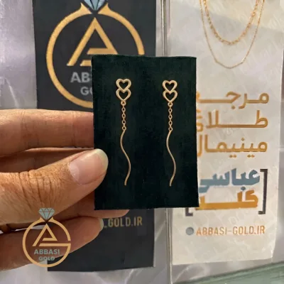 قیمت روز گوشواره طلا کرلی دو قلب زیر هم زنانه و دخترانه 18 عیار فانتزی