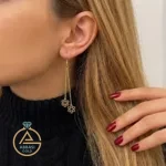 خرید گوشواره طلا آویز گل شش پر ساده زنانه و دخترانه 18 عیار نیم گرمی