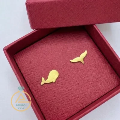 خرید گوشواره طلا میخی وال و دم وال زنانه و دخترانه فانتزی و مینیمال 18 عیار سبک