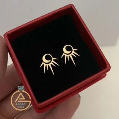 خرید گوشواره طلا لیزری ساده و شیک طرح خورشید زنانه و دخترانه سبک زیر یک گرم