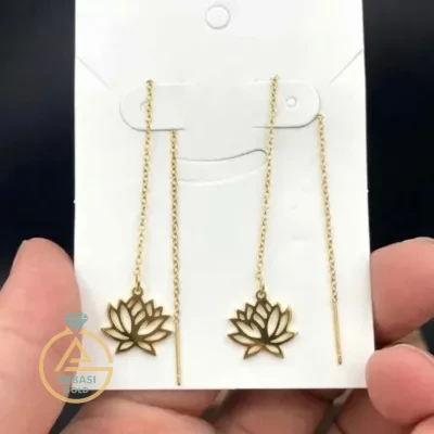 قیمت گوشواره طلا بخیه ای گل نیلوفر آبی زنانه و دخترانه ظریف و مد سال حدود یک گرم