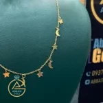 خرید زنجیر طلا آویز دار ستاره و ماه بدون اجرت و دست دوم زنانه و دخترانه 18 عیار