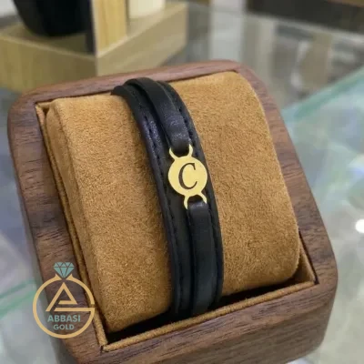 خرید آنلاین دستبند طلا چرم اسپرت حرف C ساده مردانه شیک و جدید