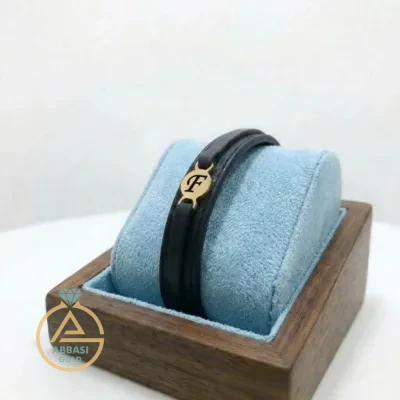 خرید دستبند طلا چرم حرف F ساده مردانه اسپرت 18 عیار زیر 500 سوت