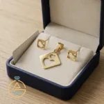 خرید نیم ست طلا سه قلب توخالی مینیمال زنانه و دخترانه سبک 18 عیار