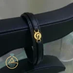 عکس مدل دستبند طلا چرم حرف G ساده مردانه اسپرت 18 عیار با وزن پایین