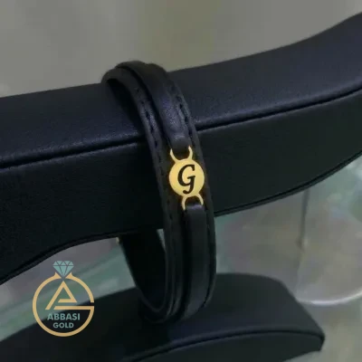 عکس مدل دستبند طلا چرم حرف G ساده مردانه اسپرت 18 عیار با وزن پایین